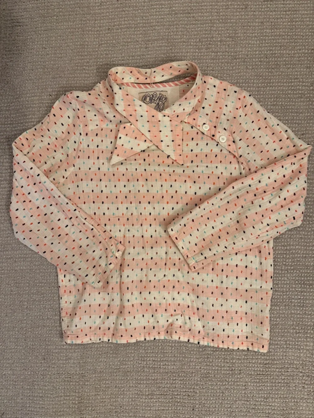 Ace & Jig Light Cream Textured Button Collar Top w/ Removable Lady Bow - Picture 1 of 3